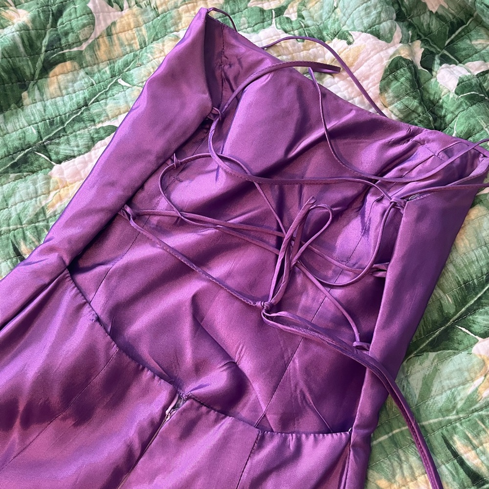 Beautiful mauve taffeta a-line gown with open/laced back